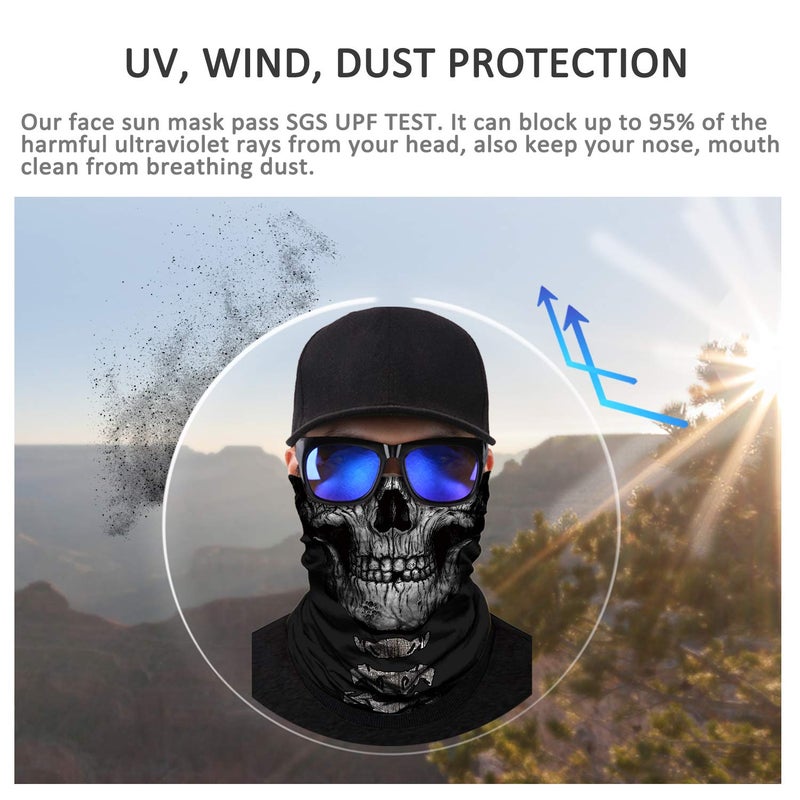 JOEYOUNG Skull Face Mask UV Sun Dust Neck Gaiter Bandana Headwear Motorcycle - Image 4